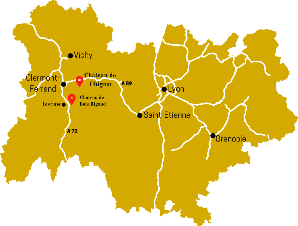 Carte de l'Auvergne-Rhône-Alpes avec les principaux lieux de mariage de la région