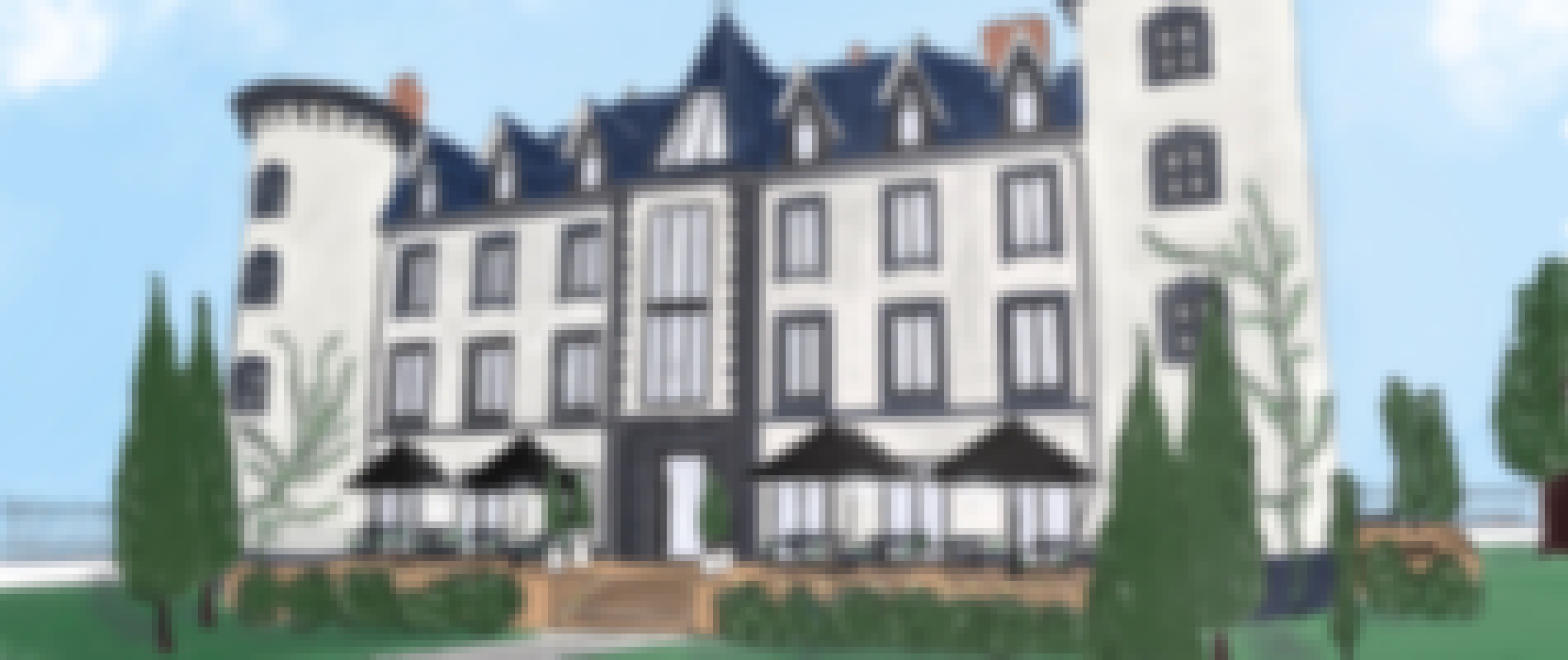Croquis de la façade du château de Chignat, lieu de réception près de Clermont-Ferrand